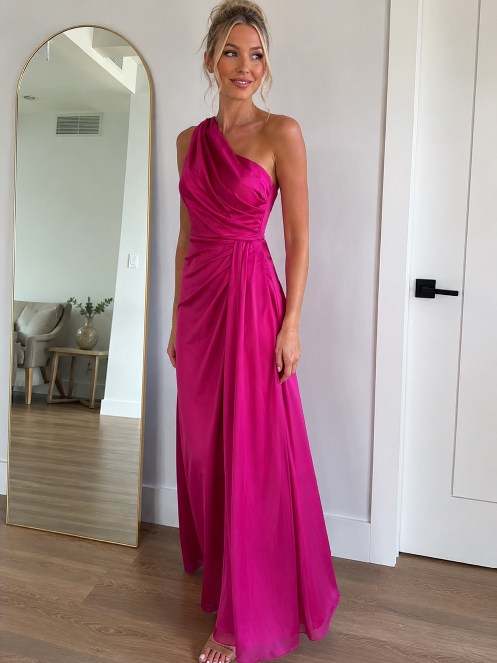 NWT Azazie Jehene One-Shoulder Black Tie Dress Fuchsia A8 Size 8